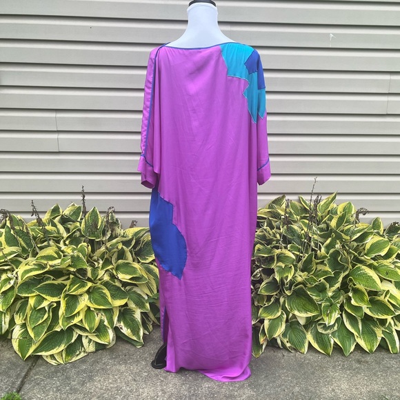 EUC Vintage Bill Tice Neiman Marcus Purple Poly Caftan Muumuu Mimi - Picture 6 of 8